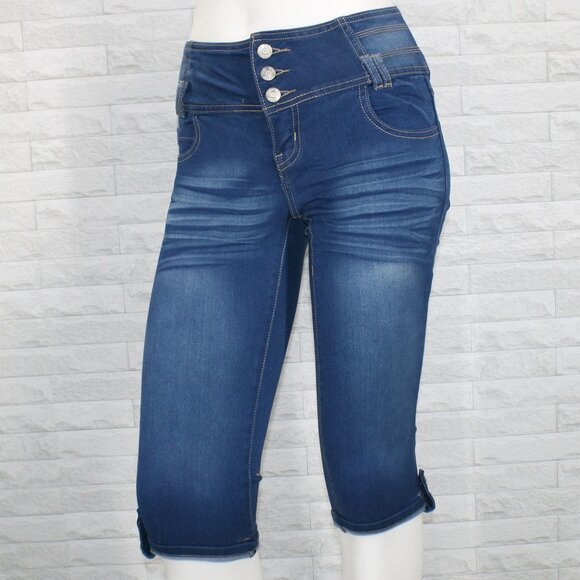 NR NINA ROSSI Jeans Capri Denim Stretch Cropped Jeggings Distressed Blue 1 - Picture 1 of 7